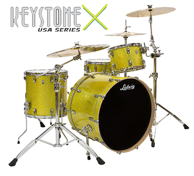 Ludwig keystone x probeat drum kit in yellow glitter finsih.